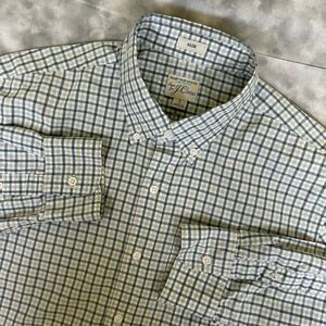 J Crew Shirt Mens Large Blue White Plaid Slim Secret Wash Button Down